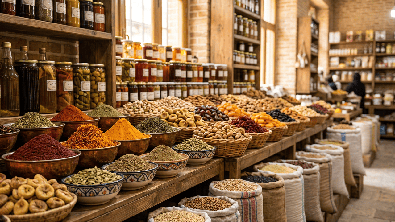 Traditional Persian grocery store interior