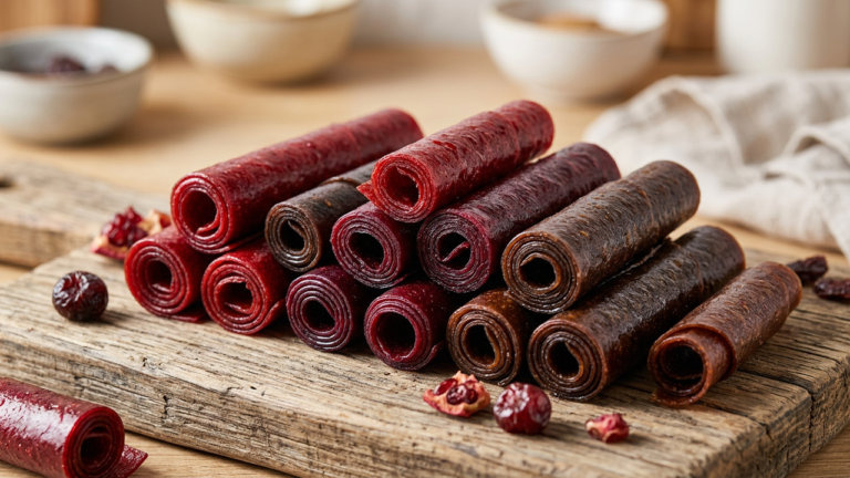 Colorful Persian lavashak fruit leather rolls